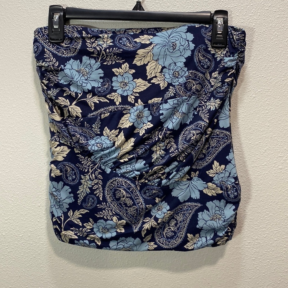 Free People NWOT‎ floral paisley blue knit mini skirt or tube top blue